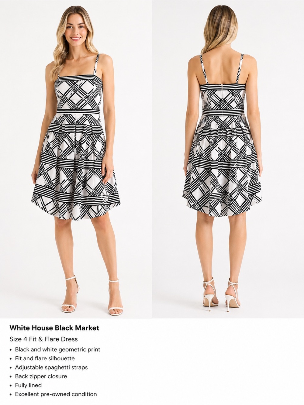 White House Black Market Black & White Geometric Midi Dress 4
